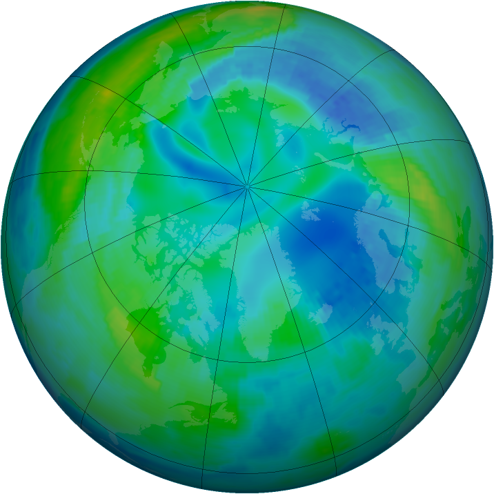 Arctic ozone map for 29 October 1997